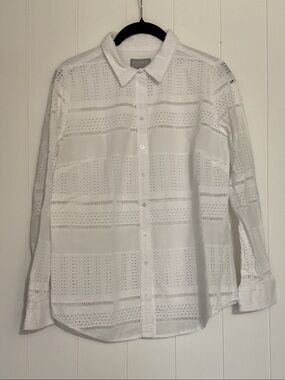 Pure Collection White Eyelet Button-Down Shirt